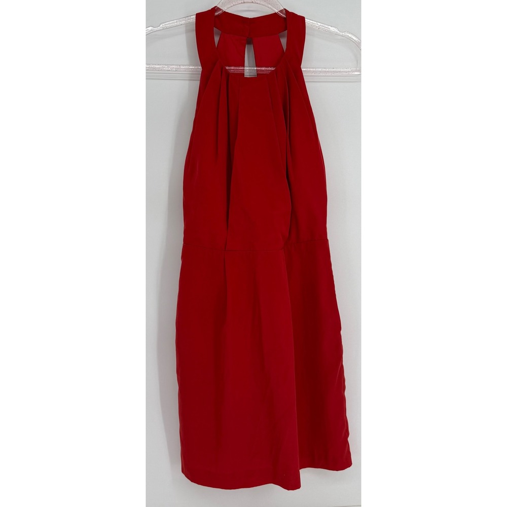 BCBGeneration Red Halter Mini Cocktail Dress Pleated High‎ Neck Cutout Back Sz 4